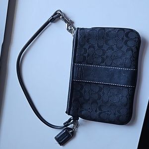 Coach Canvas Signature Logo Wristlet - Black on black